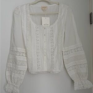 New Sezane lace mother of pearl long sleeve shirt